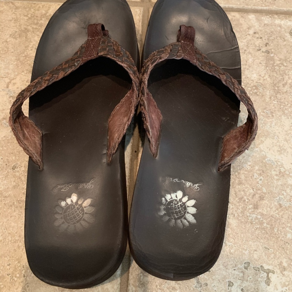 Yellow box flip flops